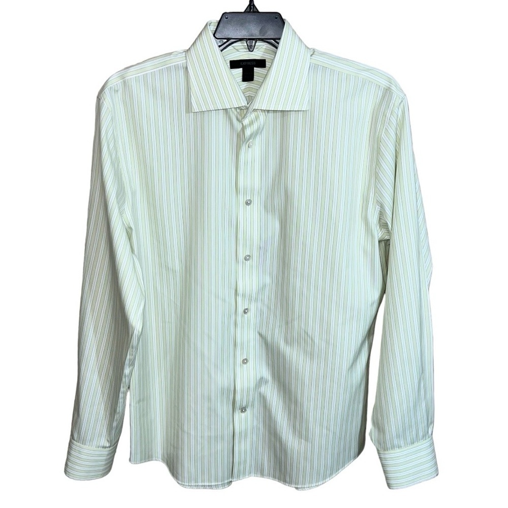 Express Shirt Men’s Size Large Green White Stripes Non Iron Button Front